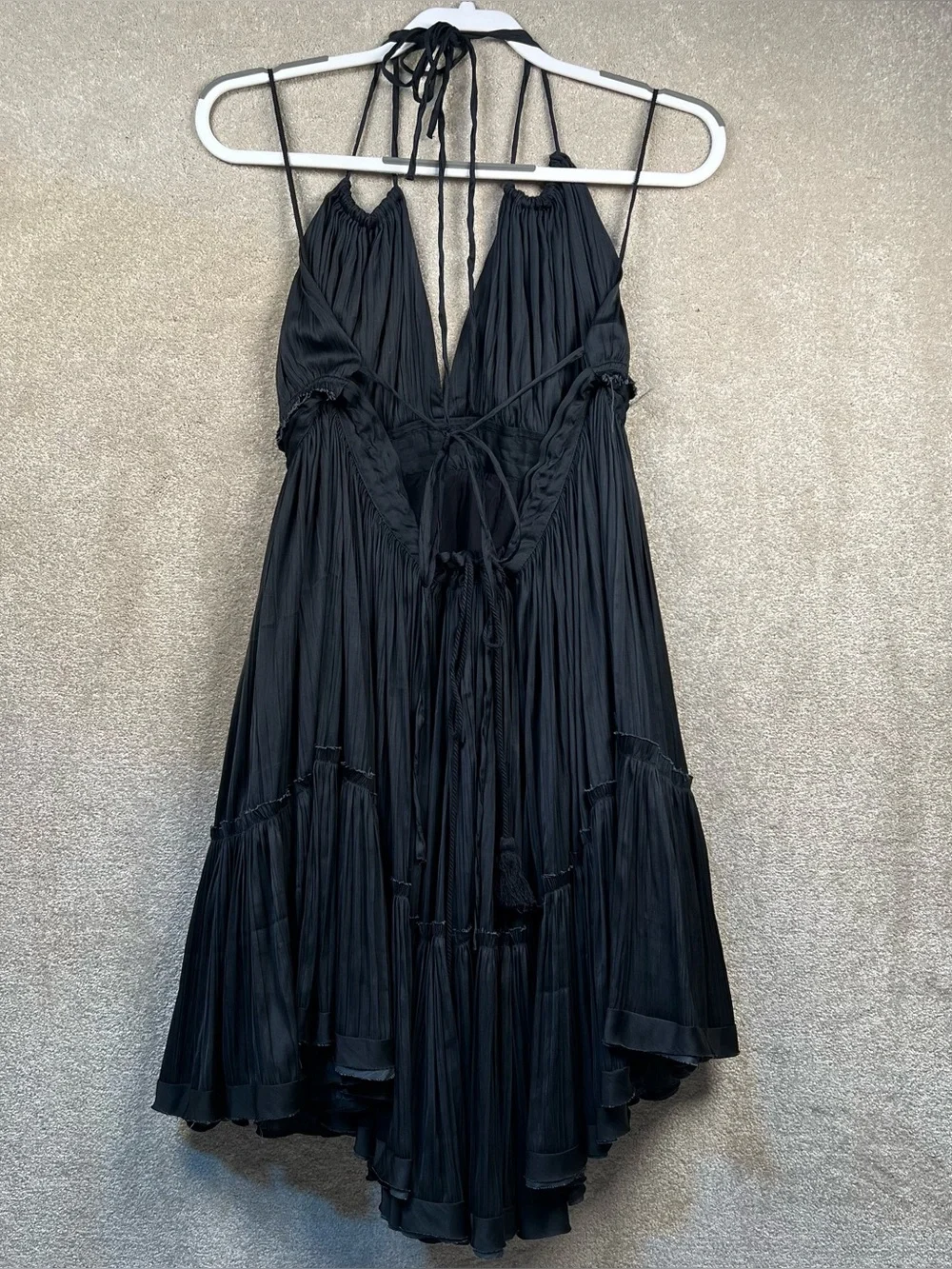 Free People Dress Black Halter 100 Degrees of Shine mini Raw Trim Women's XL